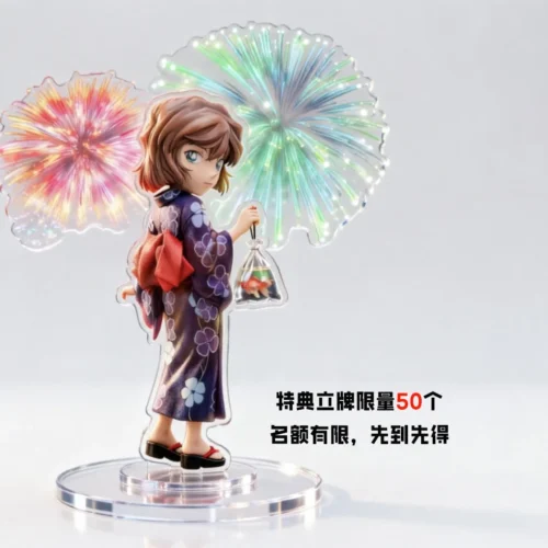 "Multiple angles of the limited edition Ai Haibara Summer Festival LED statue, highlighting her elegant kimono, serene pose, and the luminous base."