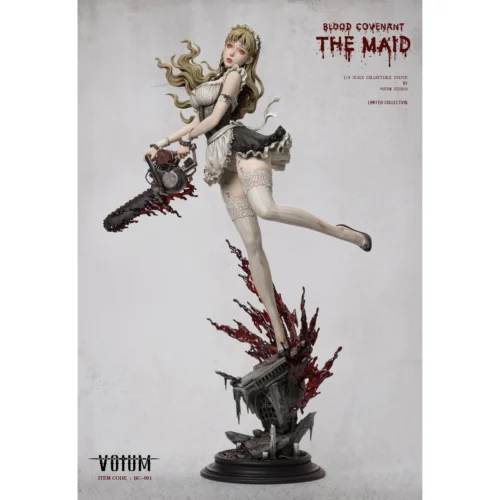 "Limited Edition 1/4 Blood Pact Maid resin statue by Votum Studio, showcasing a seductive dark fantasy maid in intricate gothic attire with realistic."
