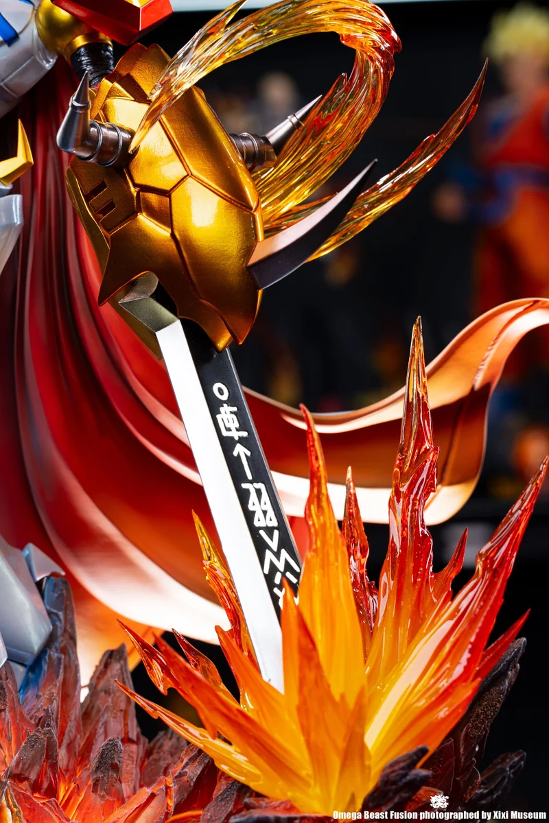 "Limited Edition Omegamon Digimon Statue by Dreammaker Studio, showcasing its dynamic LED lighting, heroic pose, and intricate detailing."