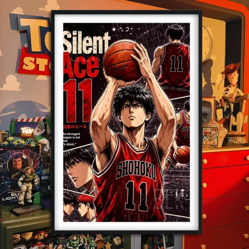 "Striking main image of the premium Slam Dunk Rukawa Kaede Baroque decorative painting, capturing his dynamic presence and the artwork's elegant style."