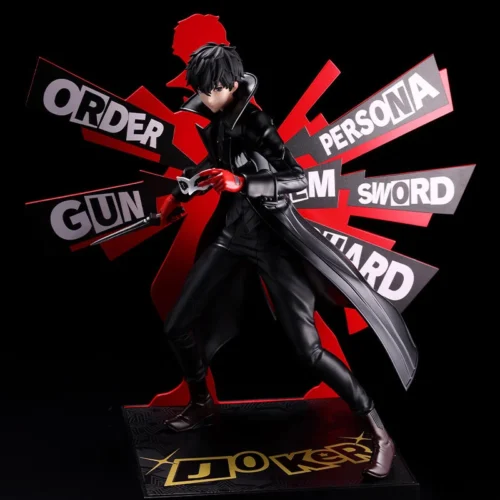 "Premium Kotobukiya Persona 5 Joker statue, dynamically posed, showcasing the stylish Phantom Thieves leader, a must-have collectible."