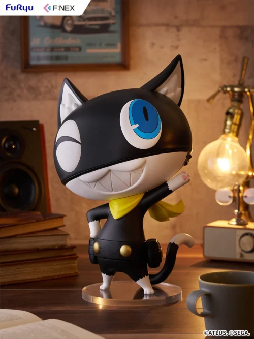 "Vibrant, oversized Persona 5 Morgana soft vinyl figure, dynamically posed and expressively detailed, perfectly capturing the iconic feline companion."
