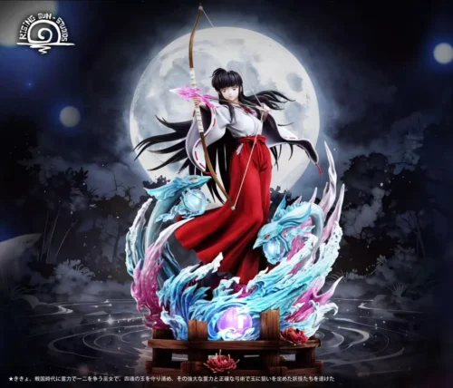 "Limited Edition Kikyo Inuyasha Resin Statue by RS Studio, dynamically illuminated with LED lights, showcasing her spiritual presence and intricate."