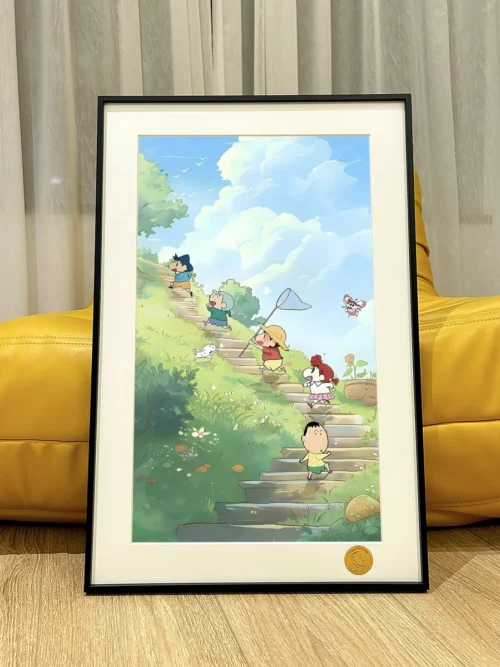 Limited edition Crayon Shin-chan & Friends decorative painting, showcasing the gang camping under a whimsical day.