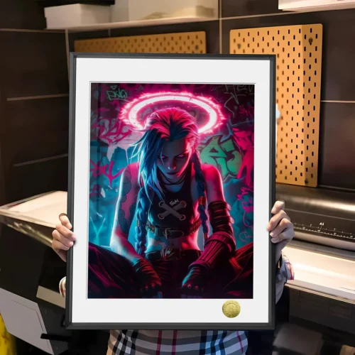 "Dynamic Arcane Jinx fan art painting, vibrant and explosive, capturing her chaotic essence in stunning detail."