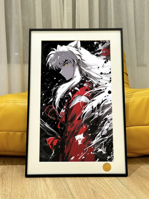 "Celestial Ink Wash Inuyasha Art Print. This limited edition, collector-grade painting features Inuyasha against a stunning starry night sky."