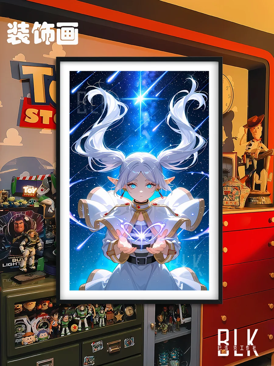 "Premium Meteor Frieren decorative painting showcasing ethereal Frieren art against a celestial backdrop, featuring a vibrant Epson HD print."