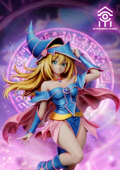 "Premium Dark Magician Girl Yu-Gi-Oh! statue. This limited edition collectible showcases her iconic dynamic spellcasting pose with vibrant magical."