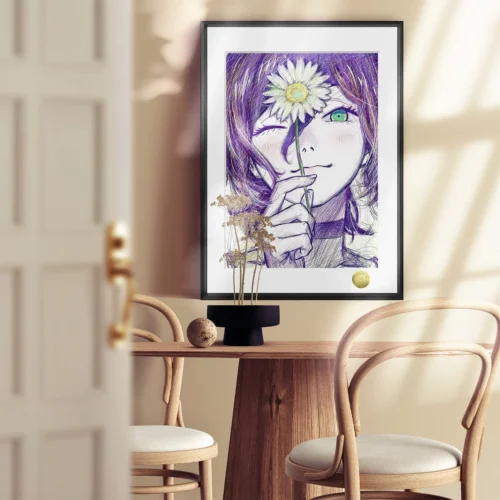 "Chainsaw Man Reze hand-drawn fan art painting gallery, showcasing vibrant artistic details and the dynamic Bomb Devil persona. Limited edition mercha."
