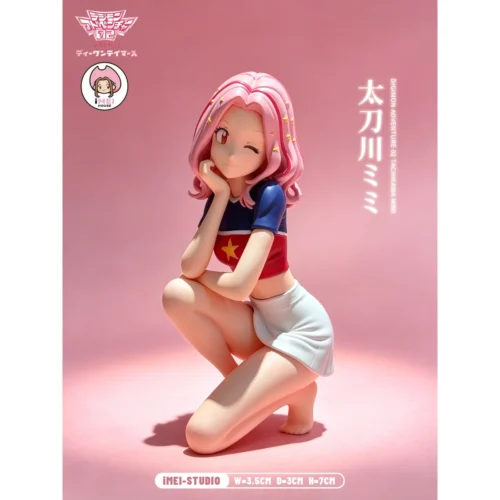 "Detailed gallery views of the adorable, playful iMei Studio MH Scale Mimi Tachikawa Digimon Adventure 02 statue, highlighting its vibrant colors."