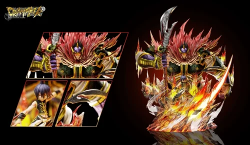 "Limited Edition Ren Tao Shaman King LED resin statue. All angles highlight dynamic combat pose, intricate details, and glowing spiritual energy."