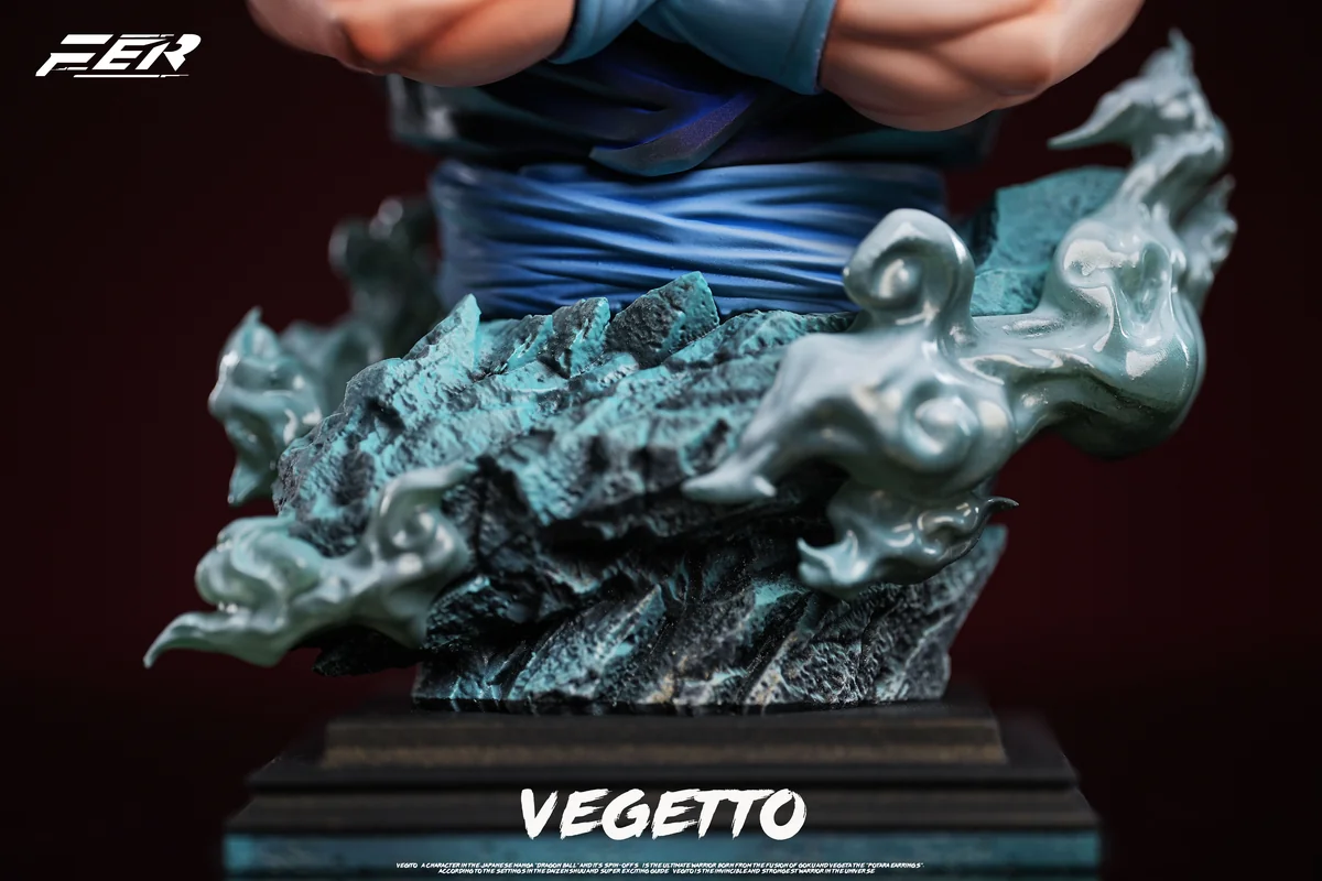 "Premium Dragon Ball Vegetto Bust Statue from multiple angles, revealing the exceptional craftsmanship and vibrant dual Super Saiyan forms."