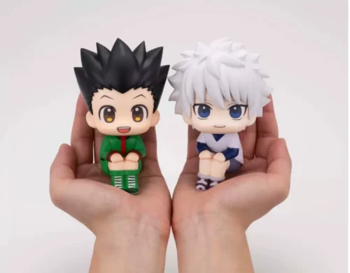Official MegaHouse Hunter x Hunter Gon & Killua chibi figures set, displaying adorable upward-gazing poses and intricate sculptural details from variable angles.