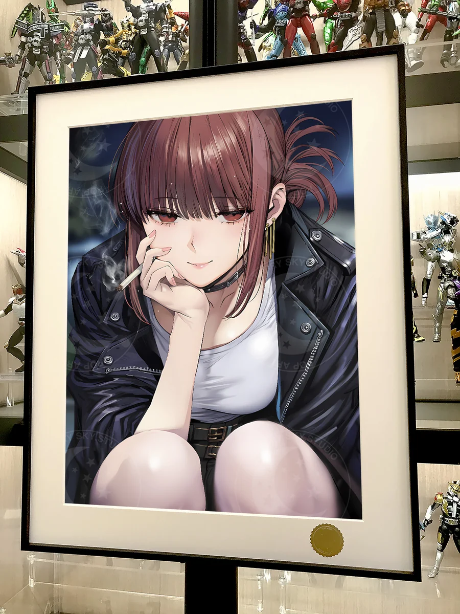 "Limited edition 'Starry Night' anime art print details: Miss Yamada and figures smoking under a vast starry sky. Hand-numbered, archival."