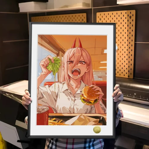 "Stunning limited edition Chainsaw Man Power 'Hunger' decorative painting from Huang Gua Studio, a premium A3/4K anime fan art print capturing dynamic."