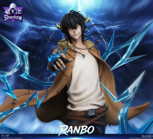 "Rare 1/6 Lambo Shadow Studio statue: dynamic pose, vibrant effects, intricate base, and detailed sculpt from a unique angle."
