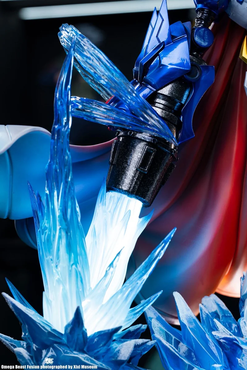 "Limited Edition Omegamon Digimon statue by Dreammaker Studio, captured from various angles, highlighting its battle-ready pose, intricate sculpting."