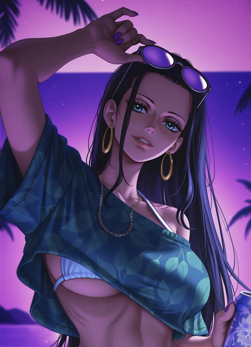 "One Piece Nico Robin GTA-style limited edition decorative painting gallery, highlighting edgy urban art details and vibrant colors from multiple."