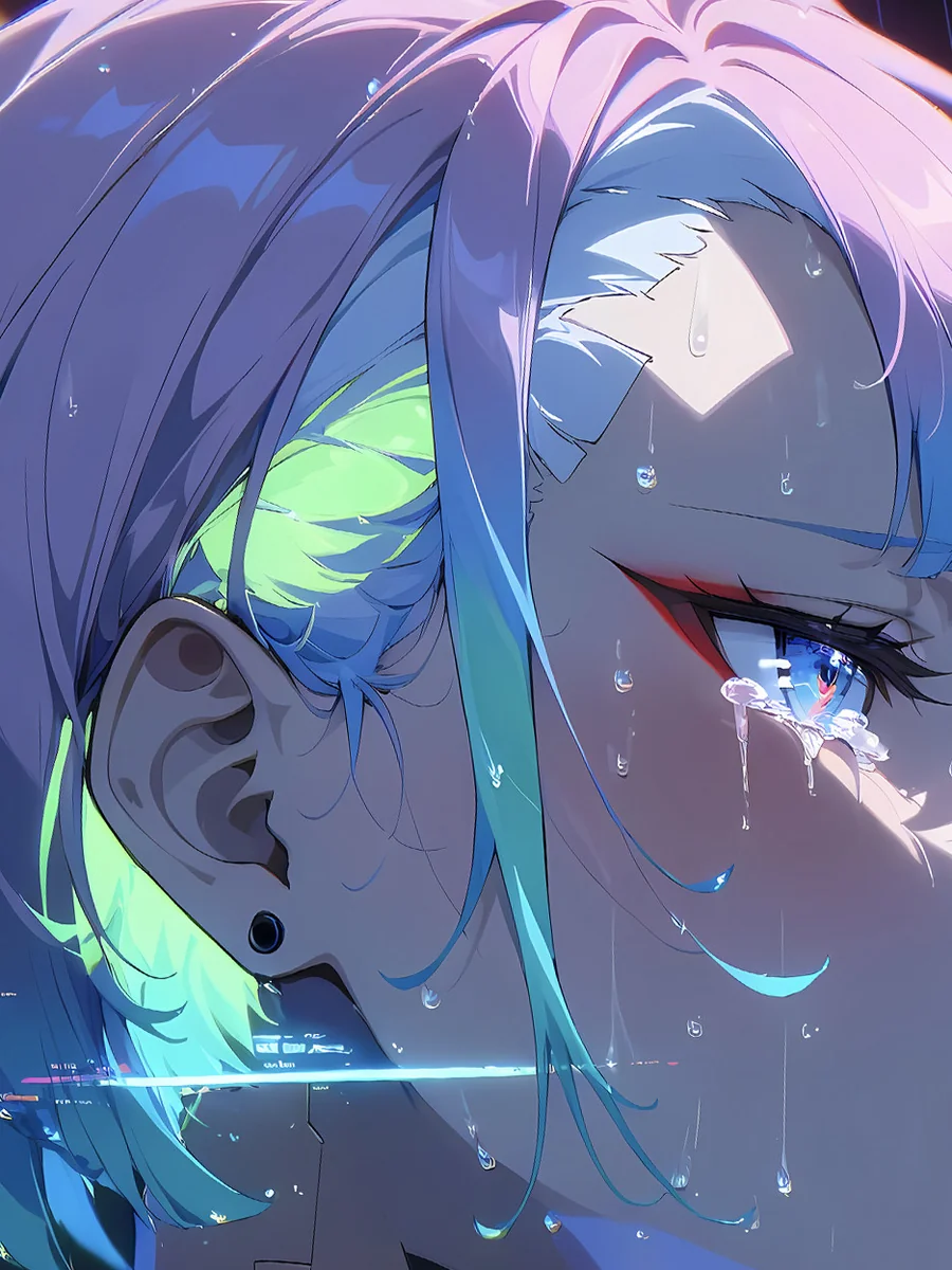 "Premium, limited edition Cyberpunk Edgerunners Lucy's Tears art by Xingkong Studio. Gallery shows vibrant, hand-numbered detail."