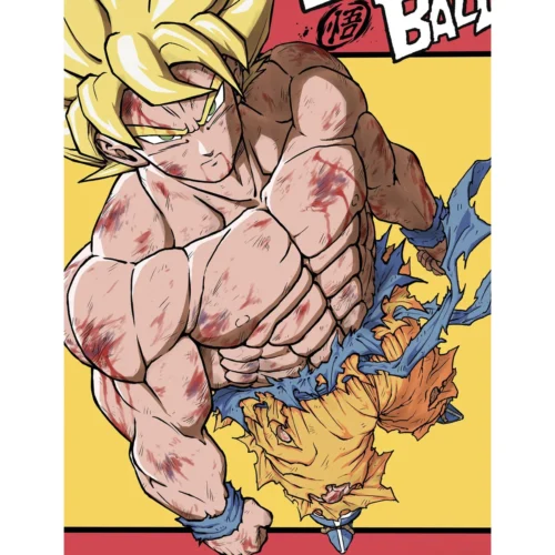"Close-up views of the Limited Edition Super Saiyan Goku Decorative Painting from H-TWO Studio, showcasing the vibrant energy and intricate details.“