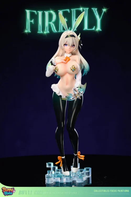 "Exquisite 1/6 scale Firefly bunny figure from Honkai: Star Rail in a dynamic pose, showcasing an elegant bunny suit and detailed sci-fi craftsmanship."
