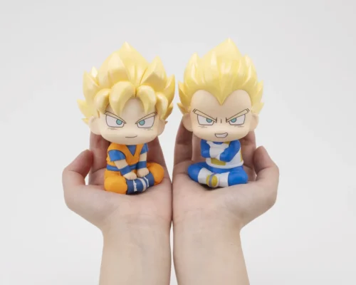 "Adorable MegaHouse LookUp Super Saiyan Goku and Vegeta special edition set, captured in their signature upward-gazing chibi style."