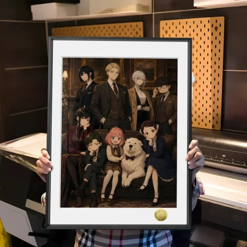 "Exclusive Spy x Family Forger family group portrait decorative painting, a vibrant anime fan art home decor piece featuring beloved characters."