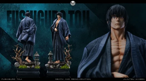 "Dynamic 1/6 Toji Fushiguro Jujutsu Kaisen statue by ZanyJoke Studio, showcasing powerful musculature, intense aura, and elite craftsmanship on a detail."