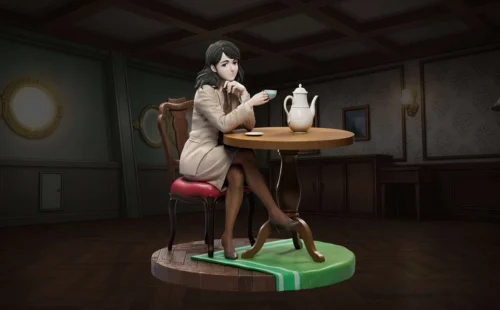 "Limited edition 1/6 Pieck Finger Tea Time Attack on Titan statue, showcasing her elegant and serene pose."
