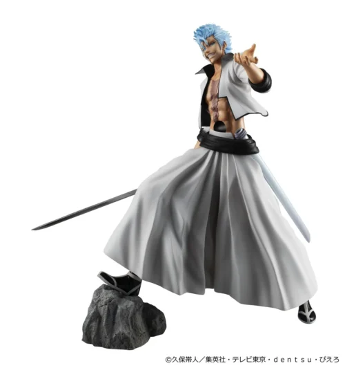 "Dynamic Grimmjow Jaegerjaquez Bleach statue by MegaHouse, capturing his fierce expression and powerful action pose. A premium collectible figure."