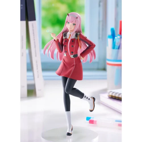 "Premium Good Smile Company 02 figure from DARLING in the FRANXX, showcasing her iconic look and vibrant, dynamic pose in the POP UP PARADE L size."