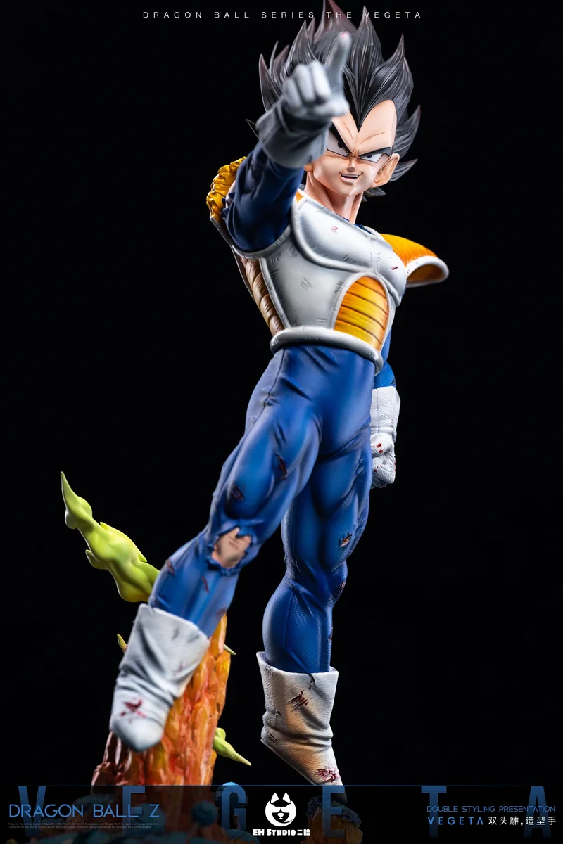 "Dynamic 1/6 EH-STUDIO Dragon Ball Vegeta statue showcasing LED light-up effects, dual head sculpts, and intricate details from various angles."
