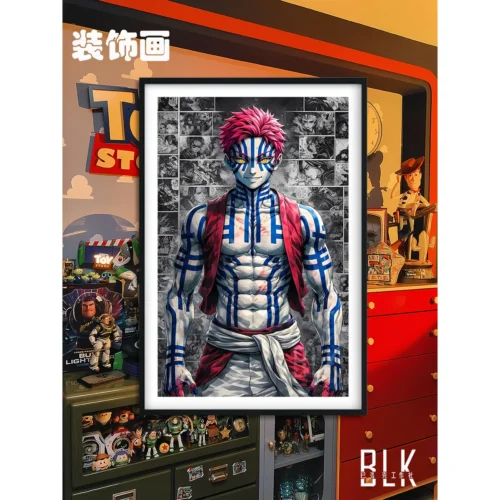 "Exclusive Akaza Demon Slayer manga panel decorative painting, showcasing a vibrant, dynamic character portrait in an artistic framed display."