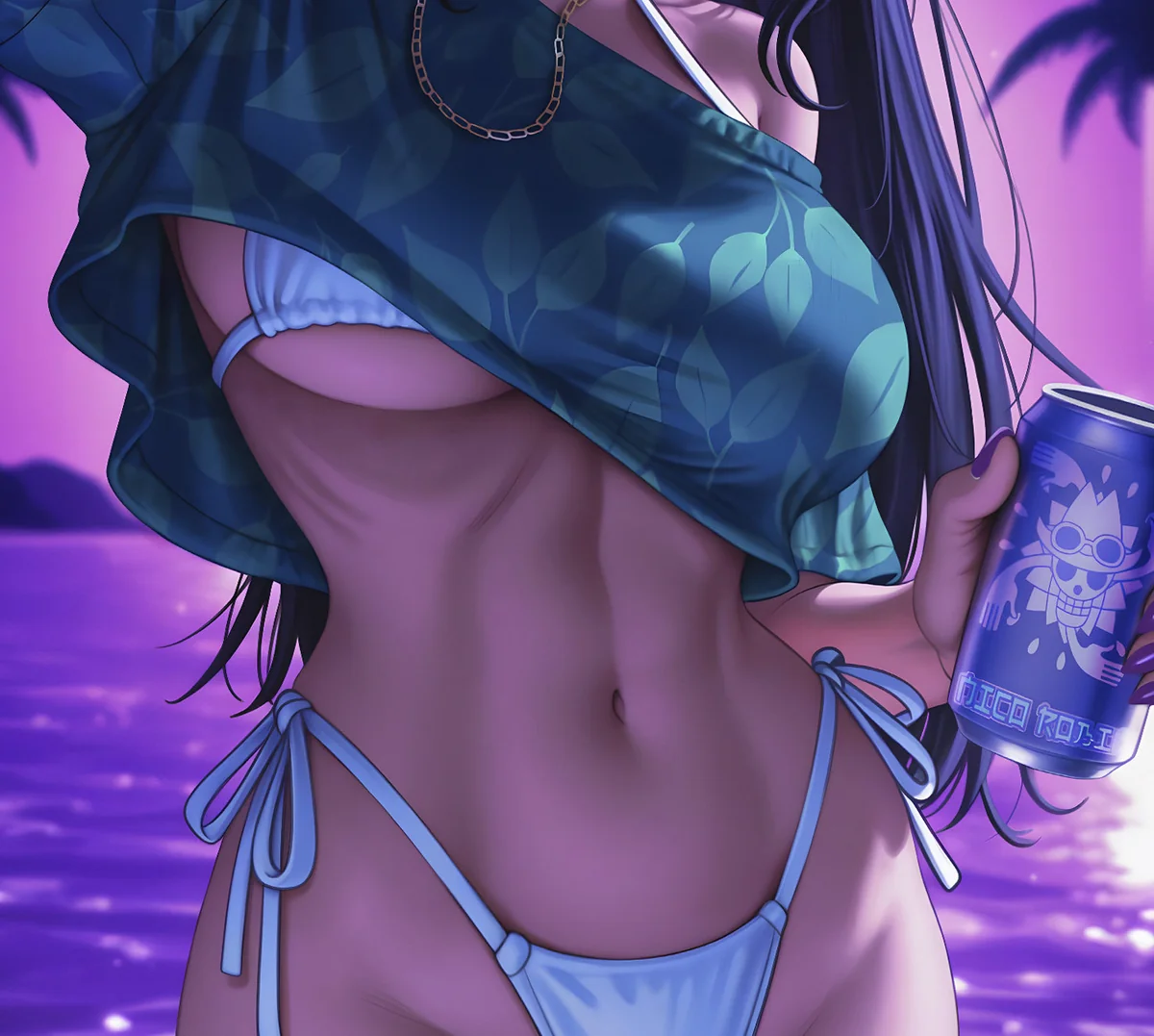 "Dynamic angles of the limited edition One Piece Nico Robin GTA-style decorative painting, revealing intricate urban art details and its edgy."