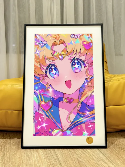 "Premium Limited Edition Sailor Moon decorative painting showcasing Usagi Tsukino and Princess Serenity amidst a captivating starry celestial backdrop."
