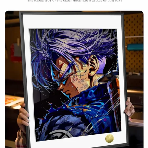 "Product gallery of the limited edition Dragon Ball Z Future Trunks art print by Huang Gua Studio, showcasing dynamic action, vibrant colors."