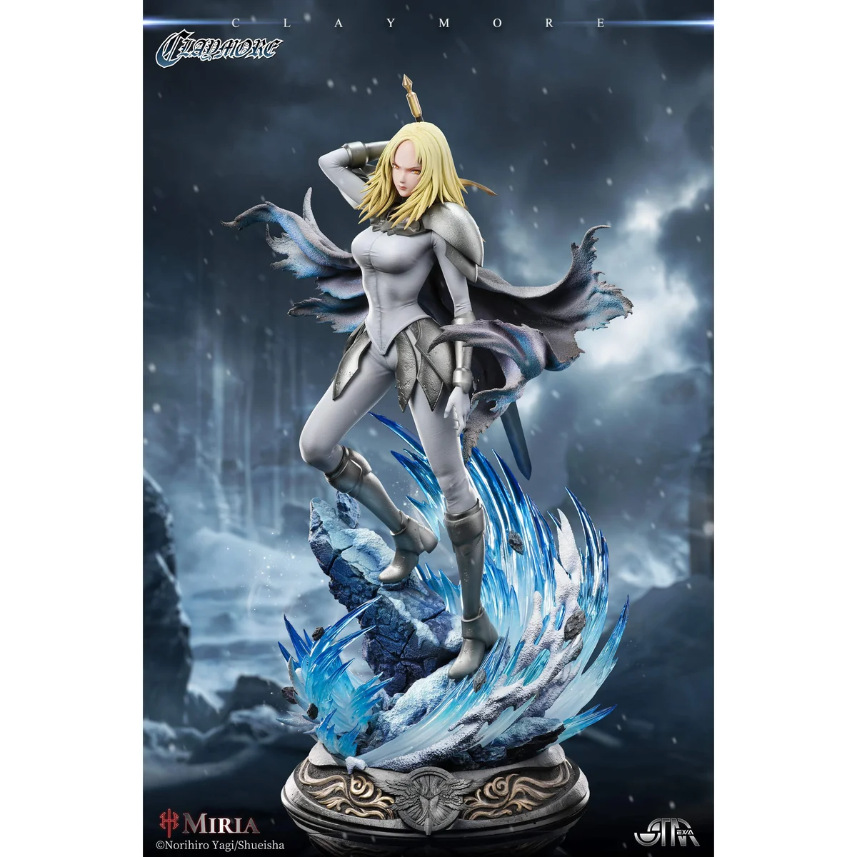 "Official 1/4 scale Miria Claymore resin statue. Dynamic combat pose captures her legendary speed and warrior essence. A premium limited edition."