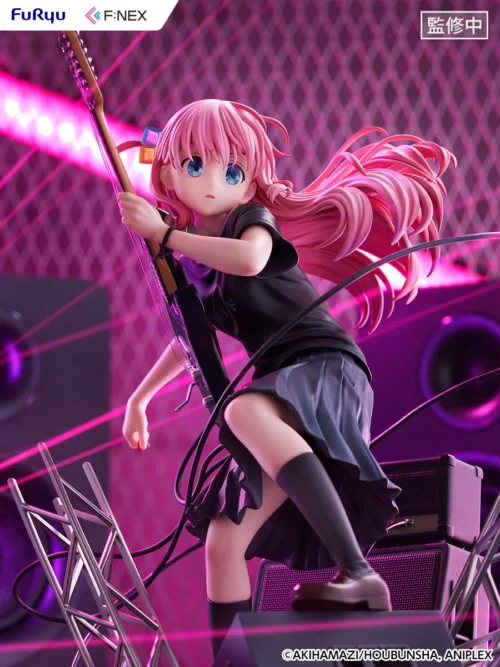 "A detailed 1/7 scale Hitori Gotoh Bocchi the Rock! figure showcasing her dynamic live guitar performance from multiple angles, highlighting vibrant."