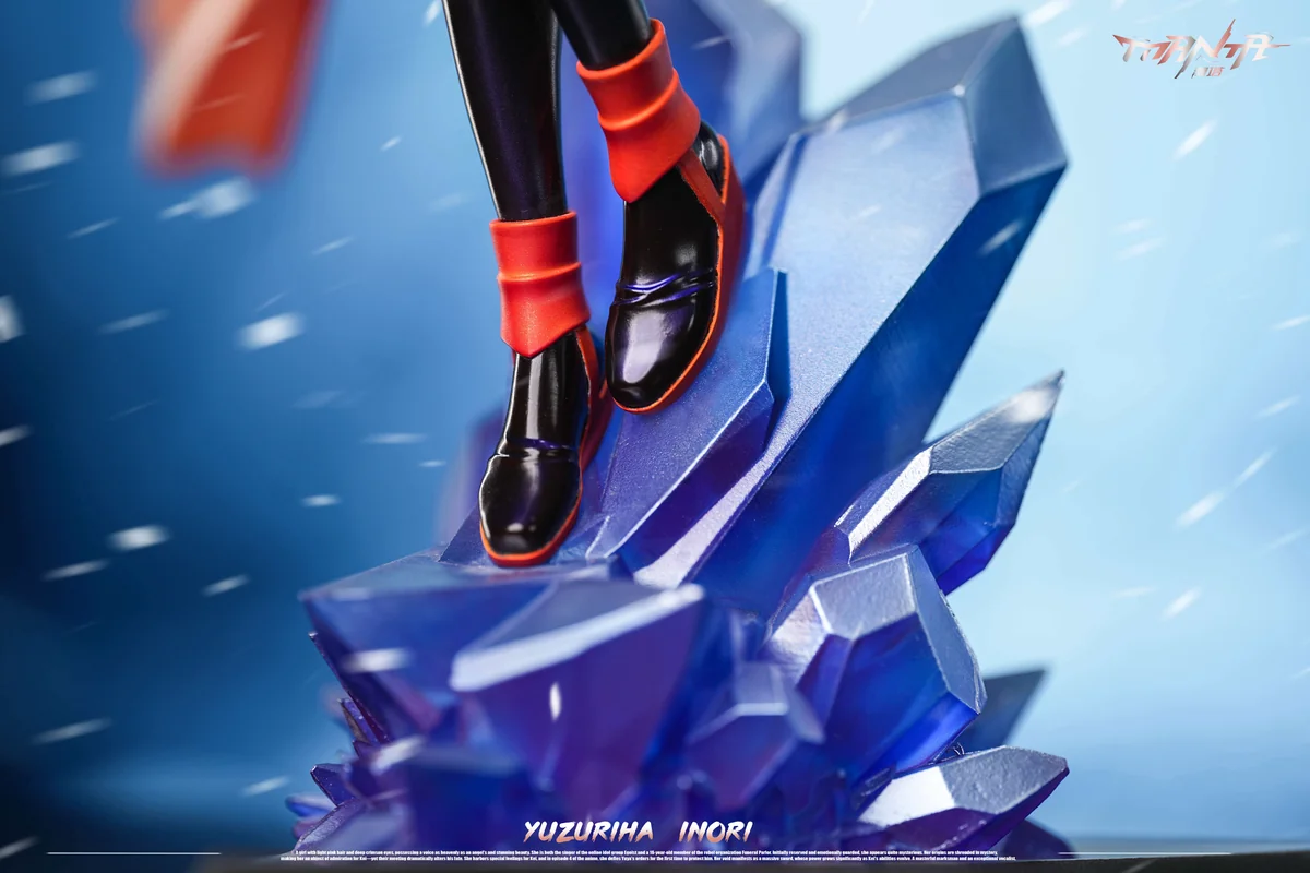 "Exquisite Inori Yuzuriha Guilty Crown statue by Manta Studio, showcasing dynamic pose, flowing attire, and intricate base details."