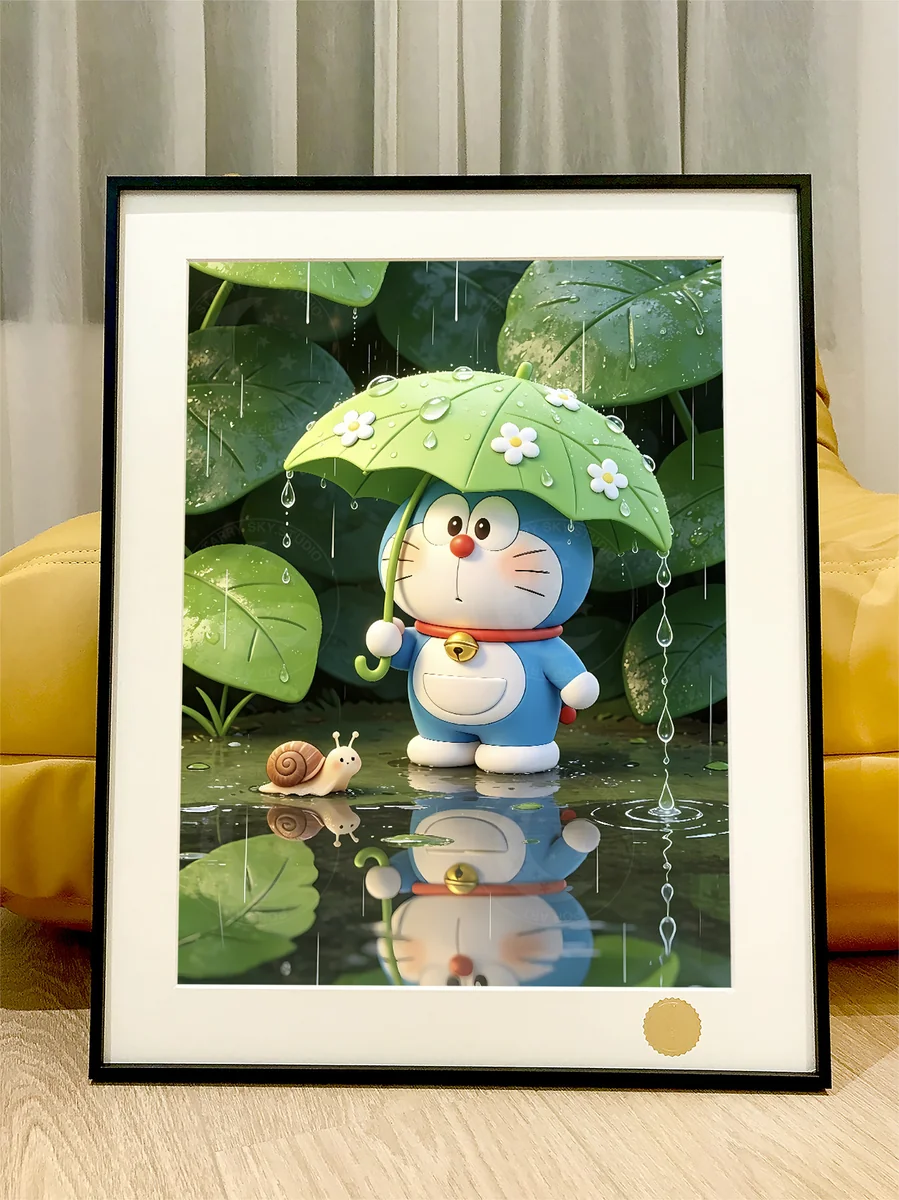 Limited Edition Collector-Grade Doraemon Art Print featuring whimsical Doraemon and friends riding a snail.