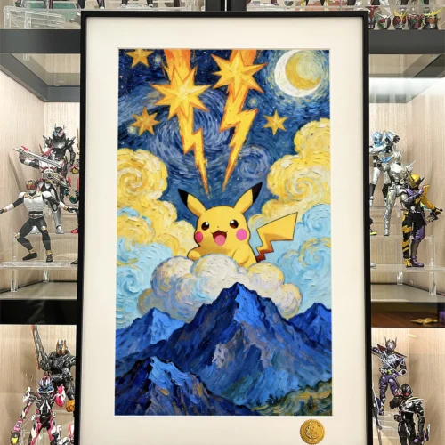 "Experience the electrifying dynamism of this limited edition Pikachu Lightning Starry Sky premium art print, a hand-numbered collectible decorative."