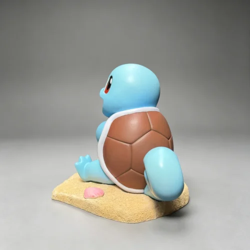 "Adorable 1/10 Squirtle Pokémon statue by miumiu Studio, captured from a unique angle, highlighting its serene expression and whimsical cloud base."