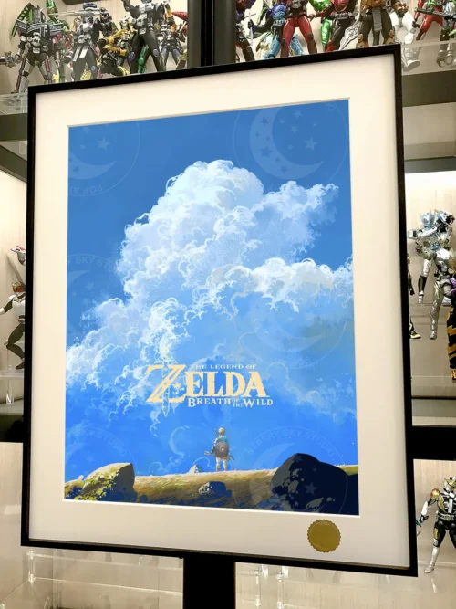 Premium Limited Edition Zelda art print. Heroic Link from BOTW under a celestial sky. Views highlight grandeur and details.