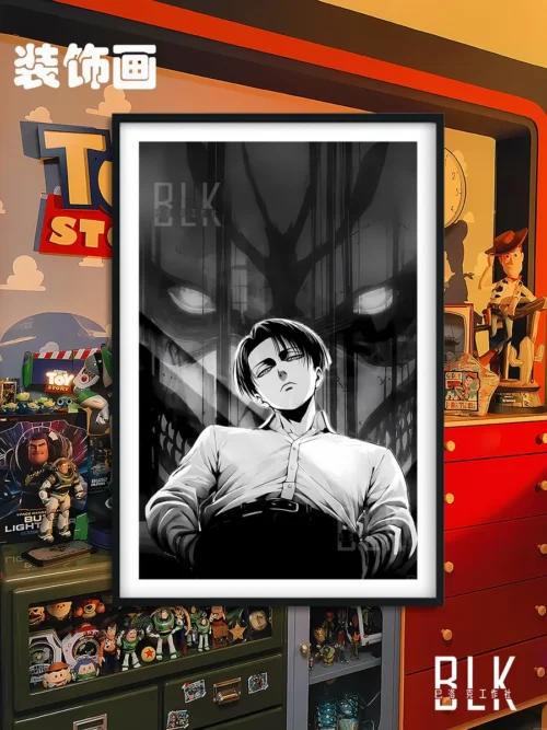 "Elegant Baroque Levi Ackerman wall art featuring an ornate classical frame and his iconic intense gaze. A premium Attack on Titan collectible paint."