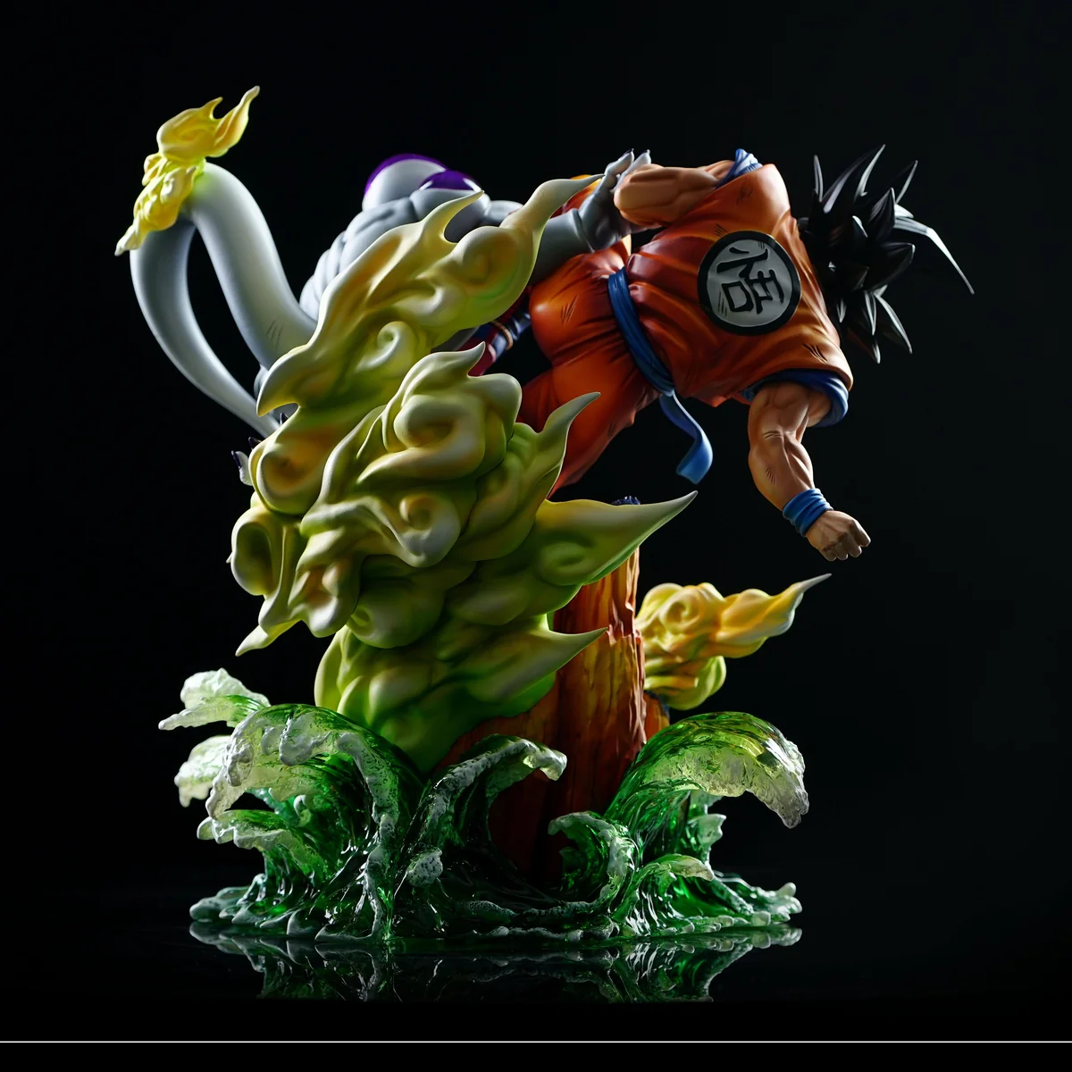 "Premium 1/6 Goku VS Frieza Dragon Ball Z resin statue by TX-STUDIO from various angles, highlighting explosive battle details, vibrant energy."