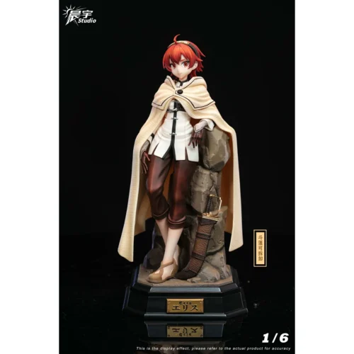 "Exclusive 1/6 Eris Boreas Greyrat Mushoku Tensei statue in a dynamic pose, showcasing her evolution and removable cloak. A premium collectible figure."