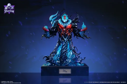 "Shadow Legion Fang Statue: Limited Edition. Massive scale, razor-sharp features, and glowing LED eyes captured from various imposing dark fantasy."