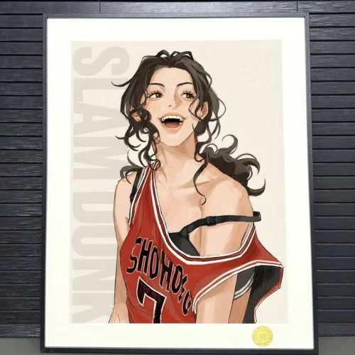 "Ayako Inoue Slam Dunk premium decorative painting. Gallery views showcase dynamic art, sleek frame, and fine details. Limited edition print."
