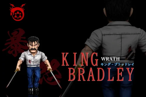 "Dynamic Fuhrer King Bradley Fullmetal Alchemist figure by A+ Studio, capturing the cunning Homunculus in a fierce, battle-ready pose with intricate."