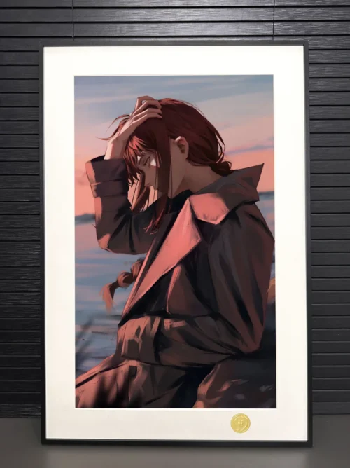 "Detailed views of the exclusive, limited edition Melancholic Makima art print from Chainsaw Man, highlighting its high-quality anime style."